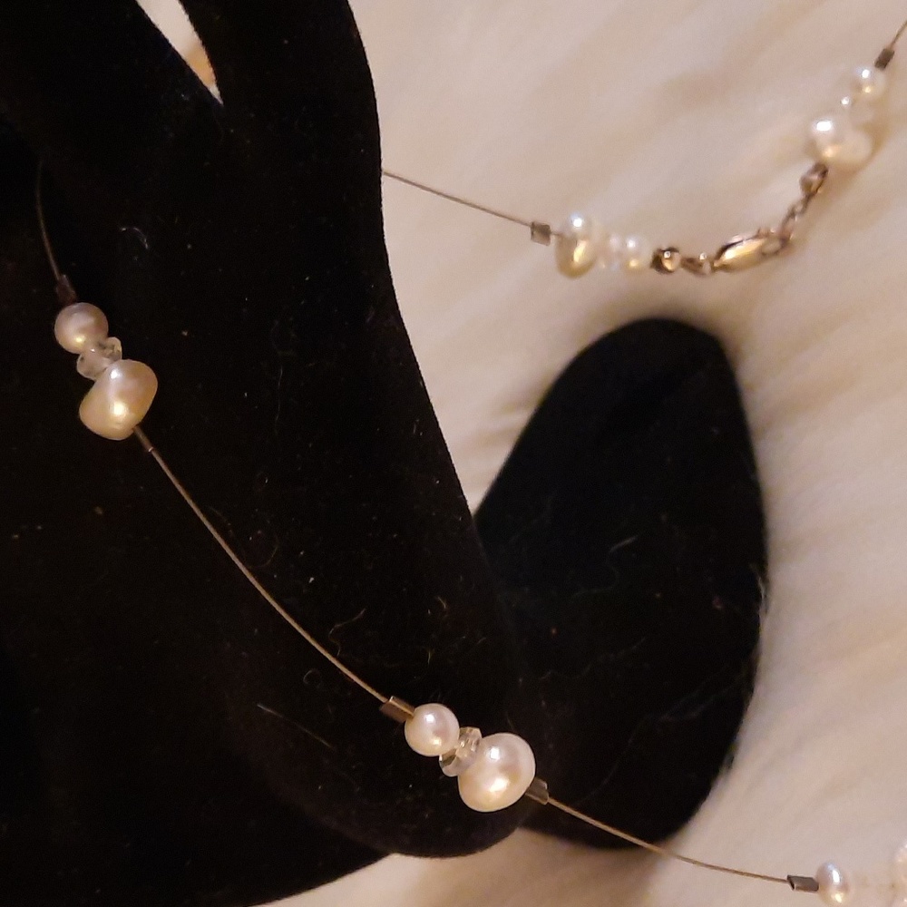 Sterling & Pearl station gemstone necklace lobster clasp 925 - Picture 6 of 8